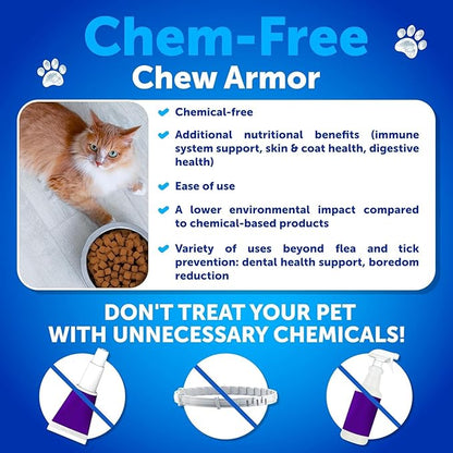 Flea Treatment for Cats - Natural Flea and Tick Prevention Supplement for Cats, Kittens - Chewable Daily Oral Pills with Vitamins - 135 Soft Chews - Dental Treats, Digestive Health, Immune Support