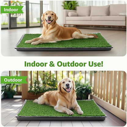 LOOBANI 45x29in Large Dog Litter Box with 2 Artificial Grass Patch + 2 Washable Pee Pads, Quickly Absorbency Portable Patio Potty for Balcony Apartment Use