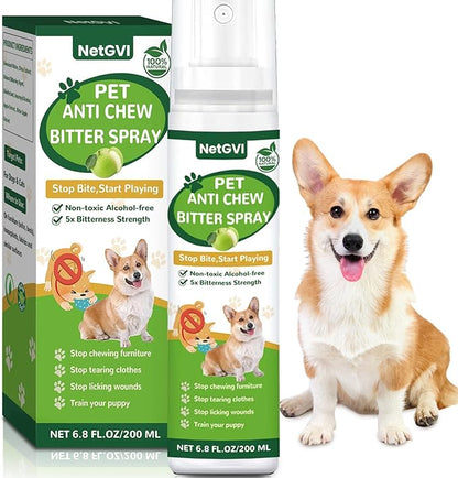 No Chew Spray for Dogs, Bitter Apple Spray for Dogs Cats Anti Chewing Licking from Furniture, Shoes, Bandages, Dog Training & Behavior Aids Spray, 200ML, Indoor & Outdoor Use