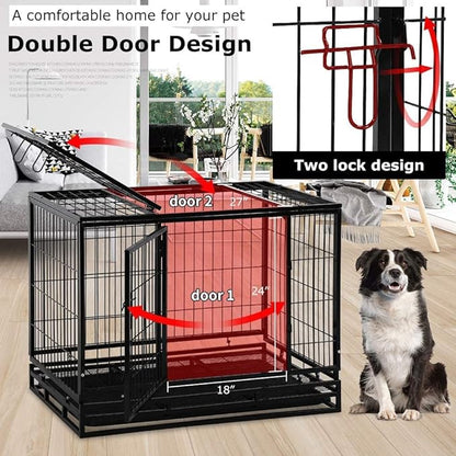 FDW Dog Crate Dog Cage Dog Kennel for Large Dogs Heavy Duty 42 Inches Pet Playpen for Training Indoor Outdoor with Plastic Tray Double Doors & Locks Design