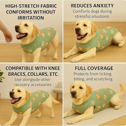 PetWarm Dog Onesie for Surgery Female, Recovery Suit for Dogs After Surgery, Dog Recovery Collars and Cones Alternative, Abdominal Wounds Bandages, Onesies for Dogs, Monkey Pattern, Green, L
