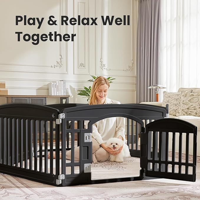 Sweetcrispy Plastic Dog Playpen, 6 Panels 24" Expandable & Durable Pet Fence for Medium Dogs - Indoor & Outdoor Portable Puppy Playpen with Secure Locking Door, Black