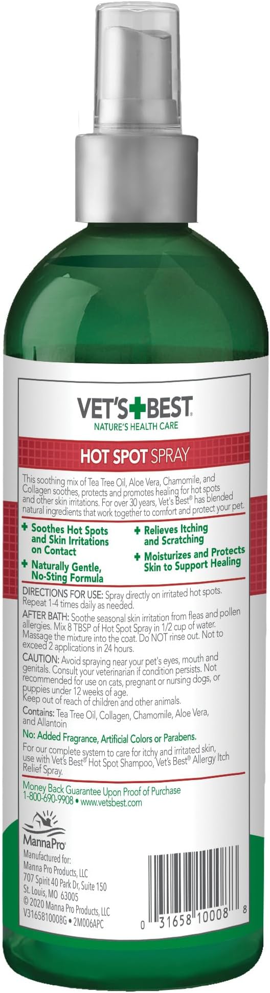 Vet's Best Dog Hot Spot Itch Relief Spray for Dogs, Dog Hot Spot Spray, Relieves Dry Skin, Rash, Scratching, and Licking, Itchy Skin & Hot Spots, anti-itch spray for dogs, Alcohol-Free, 16 oz