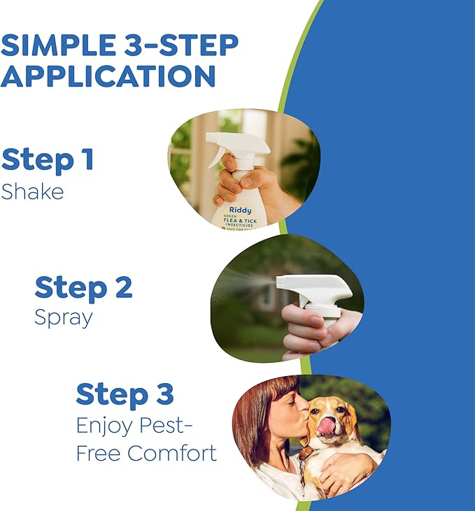 Riddy Flea & Tick Natural Spray for Pets with Essential Oils Safe Non-Hazardous Indoor and Outdoor Control, 8 oz, 2 Packs