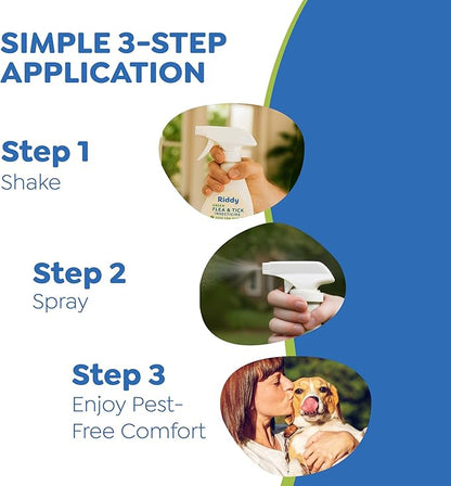 Riddy Flea & Tick Natural Spray for Pets with Essential Oils Safe Non-Hazardous Indoor and Outdoor Control, 8 oz, 2 Packs