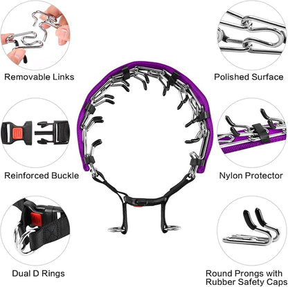 Prong Training Collar with Comfort Tips and Quick Release - Dog Choke Pinch Collar with Nylon Cover - Classic Collar and Leash for Small to Large Dogs