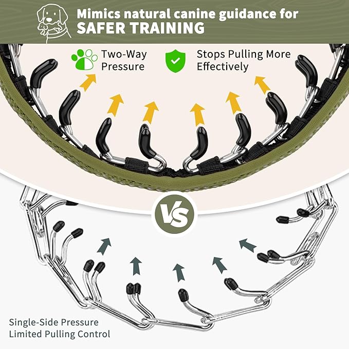 Mayerzon Martingale No Pull Collar for Medium Large Dogs German Shepherd Doberman Pitbull, Patented Anti Pull Correction Dog Collar for Safety Walking Training, Reflective, Adjustable(M/L, Army Green)