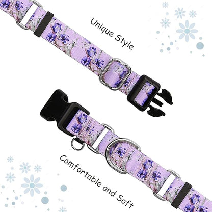 Purple Martingale Dog Collars for Medium Dogs with Buckle Floral Pattern Nylon Dog Collar (Purple Lily, Medium)