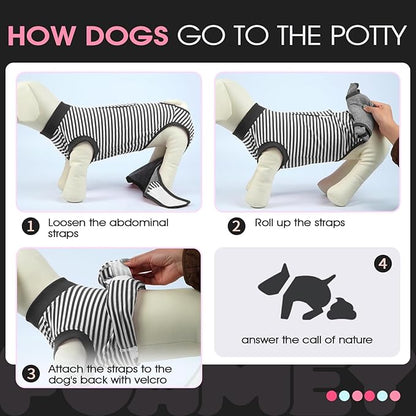 FUAMEY Dog Recovery Suit Male,Dogs Surgery Neuter Suits Puppy Spay Shirts for Female Protect Dog's Skin Anti Licking Abdominal Wounds Doggie Onesie Pet Bodysuit Alternative to Cone Gray Stripes XS