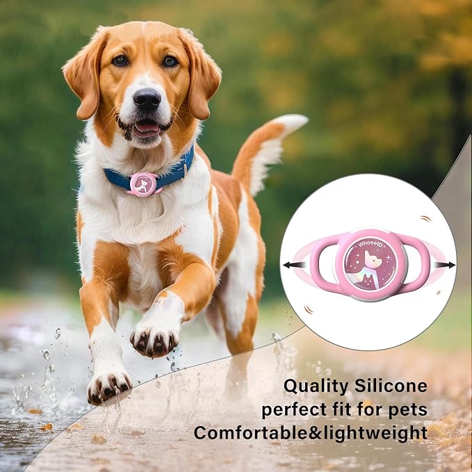 Waterproof Airtag Dog Collar Holder, Silicone & ABS Airtag Holder for Dog & Cat Collars, Ultra-Durable, Lightweight and Protective Airtag Case (Rose&Pink-1, Small)