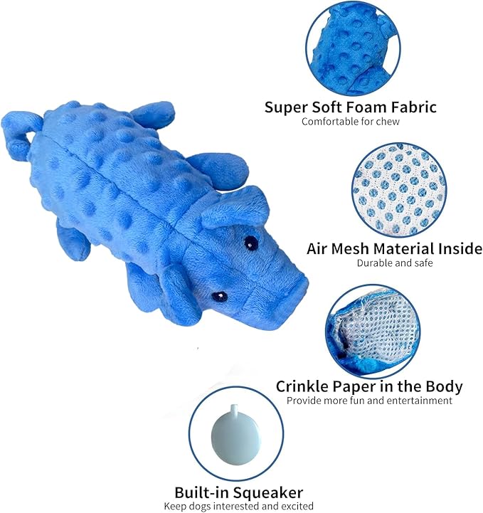 Squeaky Dog Toys Plush Dog Toy with Crinkle Paper Stuffed Durable Dog Chew Toys for Small Middle and Large Dogs Pig Pink