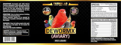 Farmalab Natural Dewormer No Withdraw Hens, Ducks, Roosters, Turkeys, Goose, Parakeets, Cockatiels, Lovebirds, Finches, Quakers, Pigeons, Palomas, Buchones, All Baby Chicks (8oz, Caged Birds Aviary)