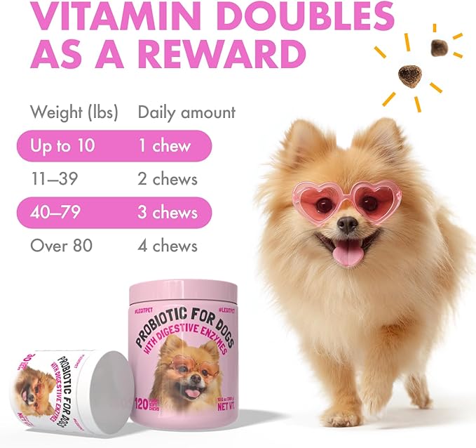 Probiotics for Dogs Natural Digestive Enzymes Prebiotics for Allergy Itch Relief Gut Flora Coprophagia Bowel Support Treatment Anti Diarrhea for Dogs Pet Health Immune System Support 120 Soft Chews
