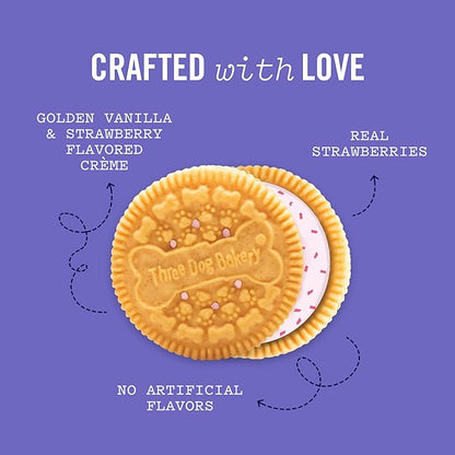 Three Dog Bakery Lick’n Crunch! Strawberry Shortcake Dog Treats, Crunchy Sandwich Cookies with Real Strawberries & Vanilla Cream Filling, 13 oz