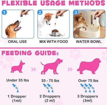 Collagen for Dogs, Dog Collagen Liquid Drops with Biotin, MSM & Ginger Digestive & Immunity Support, Itch Relief, Skin & Coat and Joint Health, Dog Supplement 60ml-2pcs