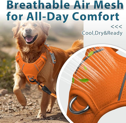 BARKBAY Dog Harness No Pull with ID Tag Pocket - Heavy Duty, Reflective, Easy Control for Large Dogs(Orange,M)