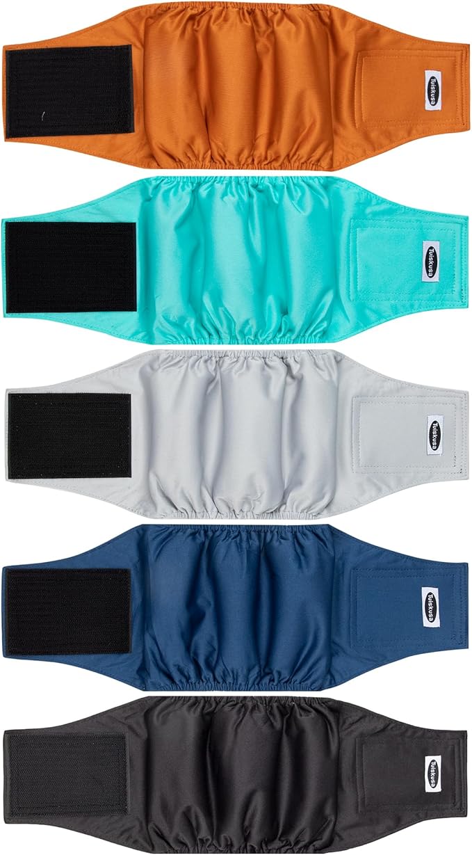Tuiskusa Male Dog Diapers, High Absorbing Dog Belly Bands for Male Dogs, Washable Reusable Dog Male Wraps(5 Pack) (X-Small, Solid Color 5-Pack)