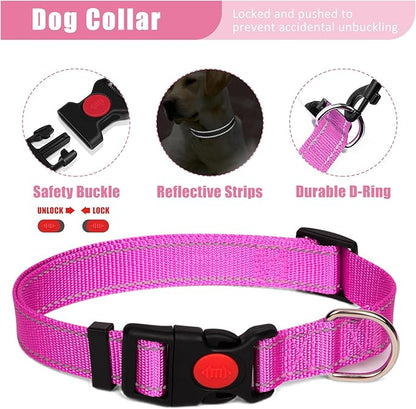 No Pull Dog Harness Adjustable Collar & Leash Set - Dog Halter Harnesses Collapsible Bowls & Poop Bag Dispenser Muzzle ID Tags Toys Fits Small Medium Large Dogs (Pink-M)
