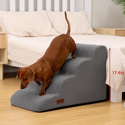 Aodisman Dog Steps for Bed, 4-Step Dog Stairs Ramp for Small Dogs and Cats, Indoor Non-Slip Pet Stairs Suitable for Older, Short-Legged, and Puppy Dogs to Climb onto High Beds and Couch, 17.4" H,Grey