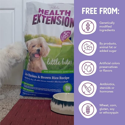 Health Extension Little Bites LITE Dry Dog Food, Chicken & Brown Rice for Toy and Small Breeds, Supports Healthy Weight, Digestion, Coat & Joint Health with Probiotics & Superfoods, 15 lb Bag