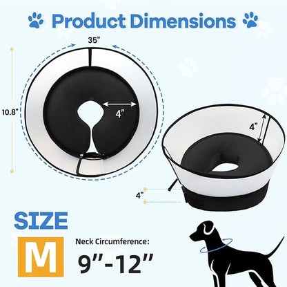 2-in-1 Upgraded Inflatable Dog Cone Collar with Detachable Anti-Licking Shield, Soft Adjustable Elizabethan Collar for Dogs After Surgery (M, Black)