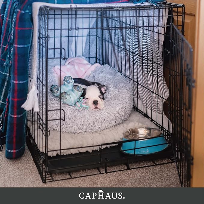 CAPHAUS Foldable Dog Crate Wire Metal Dog Kennel w/Leak-Proof Pan & Protecting Feet & Divider Panel, Single or Double Door, Small, Medium & Large Dog Crate Indoor Cage, 30” w/Single Door