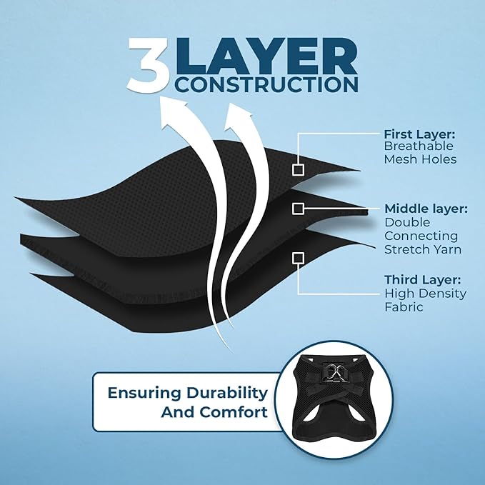 Best Pet Supplies - All Weather Mesh / Plush, Reflective, No Pull Harness for Small, Medium Dogs, Cats - Secure with Hook & Loop Fastener, Buckle, Double D-Rings - Black/Black Trim, S
