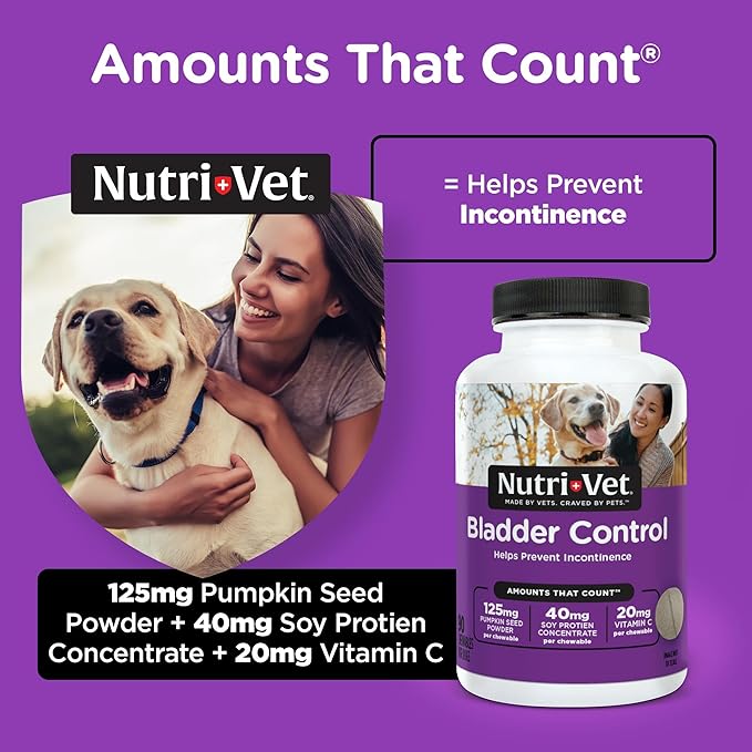 Nutri-Vet Bladder Control Supplement, Cranberry Supplement, Dog Products, Immune Support, Helps Dog Urinary Incontinence, Bladder Control Pills, Urinary Tract Health, Puppy Support, 90 Tablets