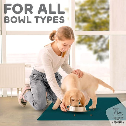 Dog Food Mat - Raised Edges Dogs Mat for Food and Water Prevent Spill, Waterproof Cat Food Mats Protect Floors, Easy Clean Dog Bowl Mats for Food and Water, Silicone Pet Food Tray