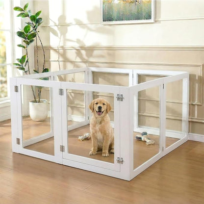 Heavy Duty Clear Acrylic Dog Playpen, 32" Height Transparent Pet Pen, Metal Frame Easy Assemble Kennel Enclosure, Ideal for Small to Medium Dogs, Cats, and Other Small Pets