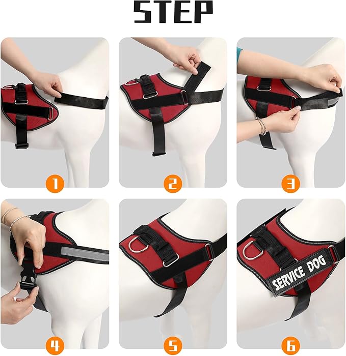 MUMUPET Service Dog Vest, No Pull Reflective Adjustable Harness with Handle, Soft Breathable Padding for Large Dogs, 2 Removable Velcro Patches (Red, L)