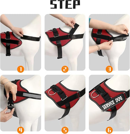 MUMUPET Service Dog Vest, No Pull Reflective Adjustable Harness with Handle, Soft Breathable Padding for Large Dogs, 2 Removable Velcro Patches (Red, L)