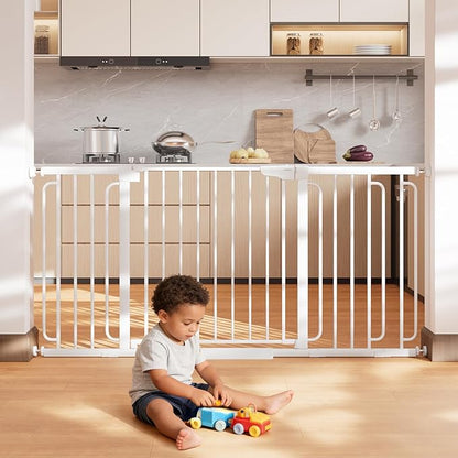 Cumbor Extra Wide Baby & Pet Gate Set, 29.7-51.5" & 36.6-64" Gates with Dual-Lock, Auto-Close, One-Hand Operation for Stairs, Hallways & Doorways