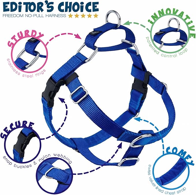 2 Hounds Design Freedom No Pull Dog Harness, Adjustable Harness, Easy Walking & Comfortable Control, Fits Small, Medium & Large Dogs, Solid Colors, Made in USA, 5/8" MD, Royal Blue