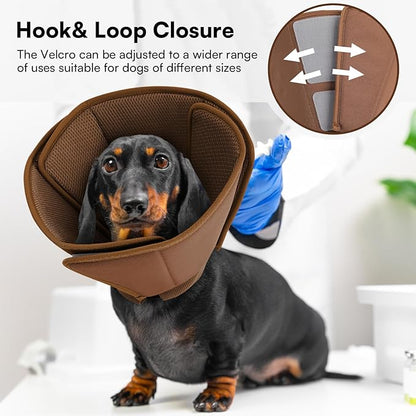 Queenmore Dog Cones for Large Dogs,Soft Dog Cone Stop Licking After Surgery, Adjustable Pet E-Collar Alternative for Wound Healing,Coffee,X-Large