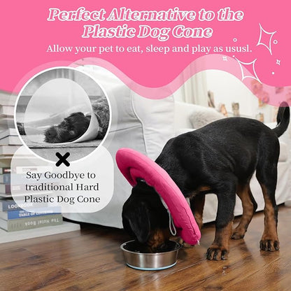 IDOMIK Dog Recovery Collar, Waterproof Soft Dog Cone After Surgery, Comfy Protective Elizabethan Collar Alternative for Dogs Cats, Adjustable Pet Neck Donut Cone Anti-Licking Biting Wounds,Rose,2XL