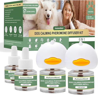 Dog Pheromone Calming Diffuser Kit, Calming Diffuser for Dog (2 Plug-Ins & 4×48ml Refills) for Stress Support, Helps Reduce Barking & Aggression, 120-Day Supply (Non-Toxic, Safe & Inedible)