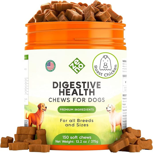 ZENO Probiotics for Dogs Chews 150Pcs - Digestive, Gut Health & Diarrhea Support - Chews for Dogs - with Probiotics, Enzymes & Natural Ingredients - Chicken