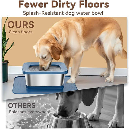 10L No Spill Dog Water Bowl, 2.6 Gal Stainless Steel No Splash Large Dog Water Bowl with Non-Slip Silicone Mat, Spill Proof Slow Drinking Pet Bowls for Messy Drinkers Indoor/Outdoor Use Blue