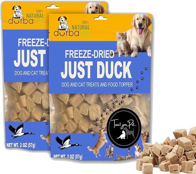 Freeze Dried Raw JustDuck Duo Treat Food Toppers - High-Protein Training Rewards, Single-Ingredient Pet Snack Designed for Both Dogs & Cats. Ideal for Picky Eaters (2 Packs) (2.0 oz each, Just Duck)