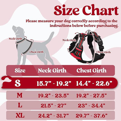 rabbitgoo Dog Harness Small Sized, No Pull Pet Harness with 3 Buckles, Adjustable Soft Padded Vest with Control Handle, Walking Reflective Pet Vest for Small Dogs, Red, S
