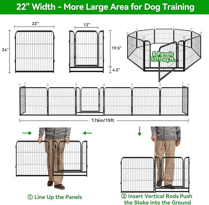 Kfvigoho Dog Playpen Outdoor Extra Wide 16 Piece Panels Heavy Duty Dog Fence 24" Height Anti-Rust with Doors Portable for RV Camping Yard, Total 29FT, 68 Sq.ft, Snowy Black