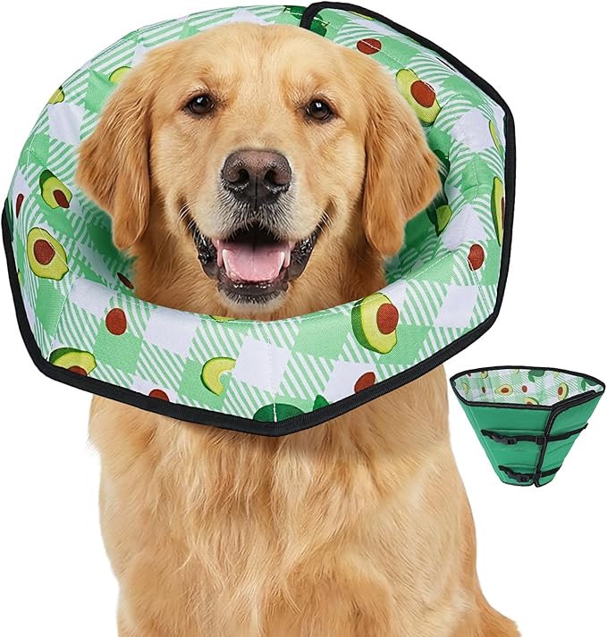 Soft Dog Cone Collar After Surgery: Foldable Long Comfortable Comfy Fabric Recovery Shame Elizabethan Stop Licking Small Medium Large Dogs (Green, 2XL)