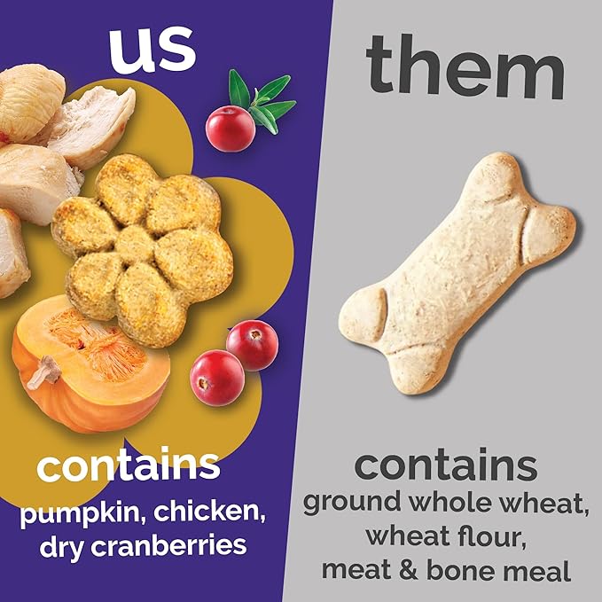 Fruitables Baked Dog Treats, Healthy Pumpkin Treat for Dogs, Low Calorie & Delicious, Made Without Wheat, Corn and Soy, Made in The USA, Allergy Friendly, Chicken and Cranberry Flavor, 12 oz