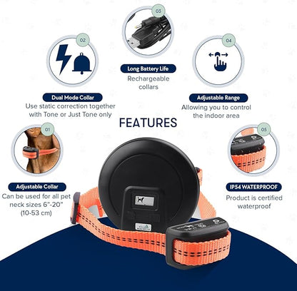 My Pet Command, Indoor Pet Barrier Adjustable Range, Static Tone Correction, Hidden Fence for Dogs Containment Collar, Wireless Pet Gate Keeps Areas Off Limits, Rechargeable Collars Extra Collar only