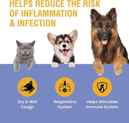 Kennel Cough Support for Dogs & Cats – Helps with Dry, Wet & Barking Cough – Herbal Pet Respiratory & Throat Support, Supports Breathing & Clear Airways – Natural Liquid Supplement – 8oz