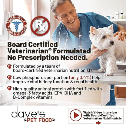Dave’s Pet Food Kidney Support for Dogs with Renal Support (Chicken Formula Crumble) Non-Prescription Low Phosphorus Restricted Diet Dog Food, Added Vitamins Minerals & Taurine, Vet Formulated (13 oz)