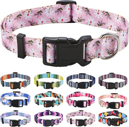 Mihqy Dog Collar with Bohemia Floral Tribal Geometric Patterns - Soft Ethnic Style Collar Adjustable for Small Medium Large Dogs (White Flower,L)