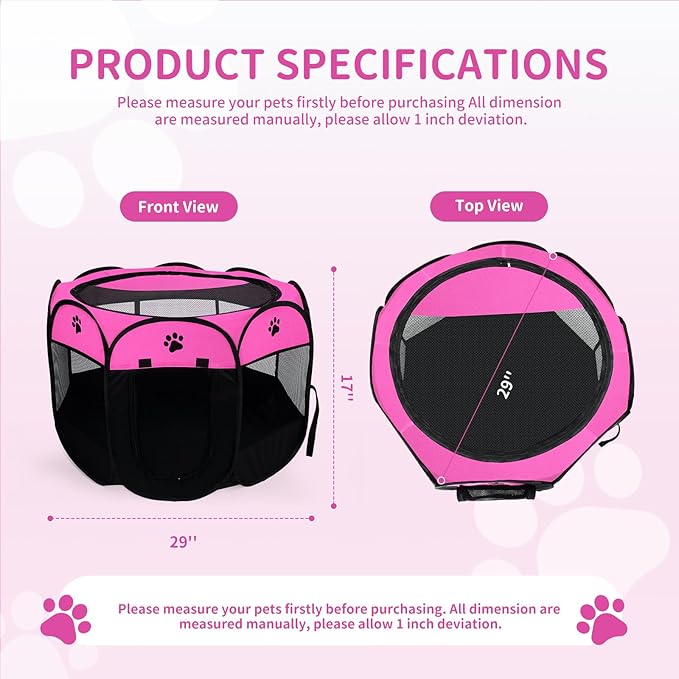 Pet Cat Playpen for Indoor Cats Enclosed, Portable Foldable Dog Playpen Outdoor with Zipper Top Cover Door for Dogs, Cats, Small Animals