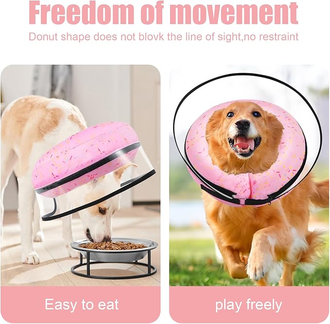 2-in-1 Soft Inflatable Dog Cone Collar Alternative with Enhanced Anti-Licking Guard Shield, Dog Donut Collar After Surgery, Adjustable Recovery Cones for Large Medium Dogs and Cats (Donut Pink, M)